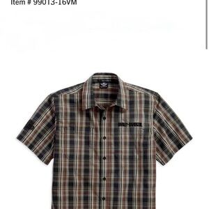 Harley-Davidson Black and Tan Plaid Short-Sleeve Button-Down Shirt